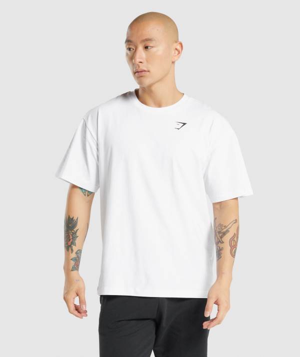 Panske Tricka Gymshark Essential Oversized Biele | YB6705381